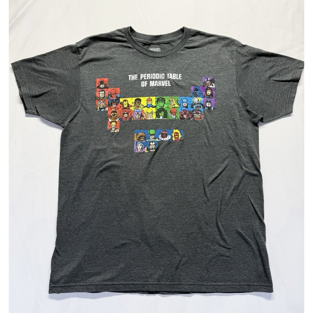 Marvel Periodic Table Graphic T-Shirt Size Large Gray Superheroes Comic Tee